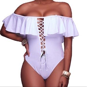 Off shoulder white one piece